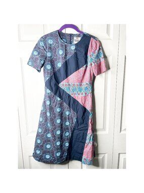 Autumn Adeigbo Samantha Blue Print 100% Cotton A-Line Dress Women's Size 4